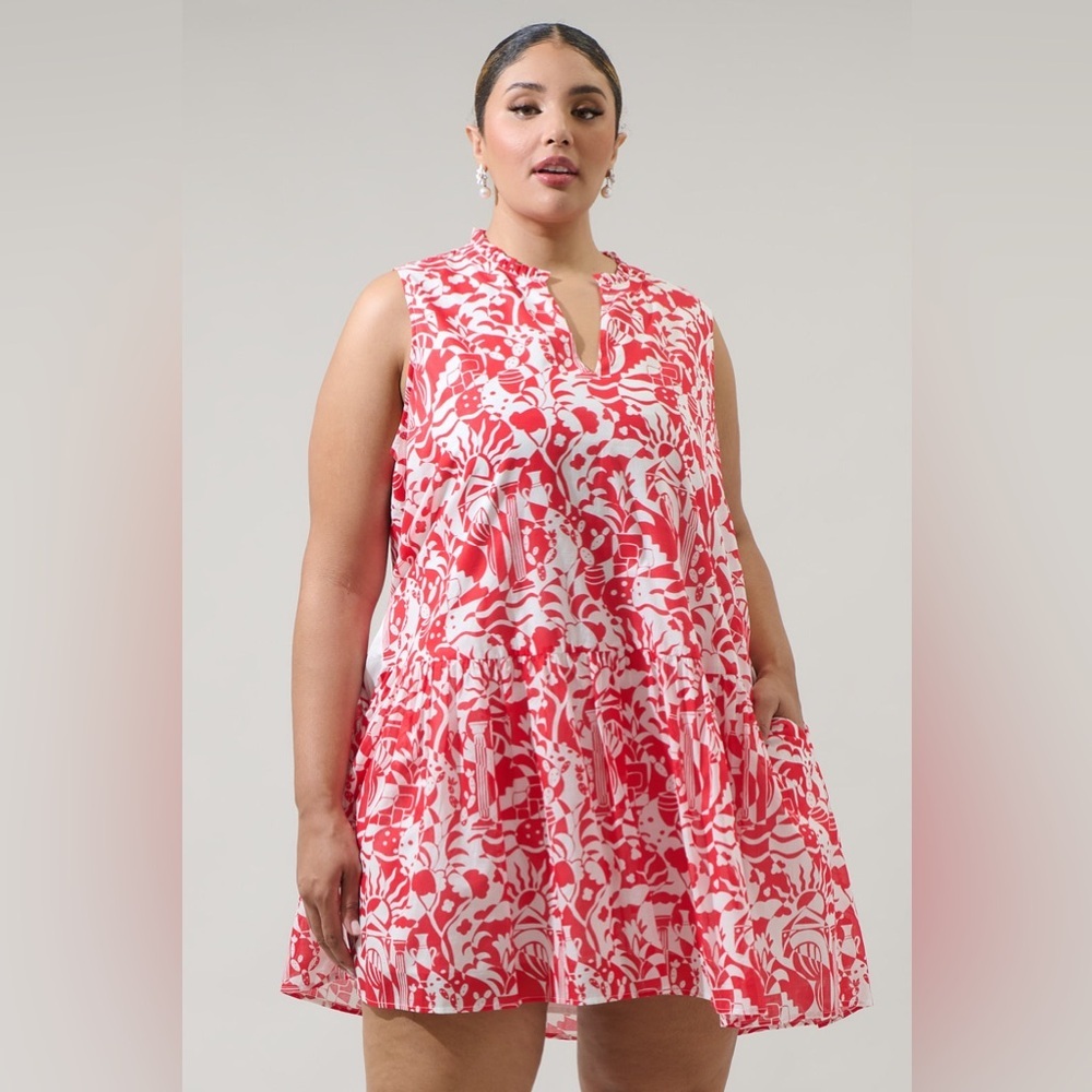 Sugarlips Red and White Floral Mini Dress
